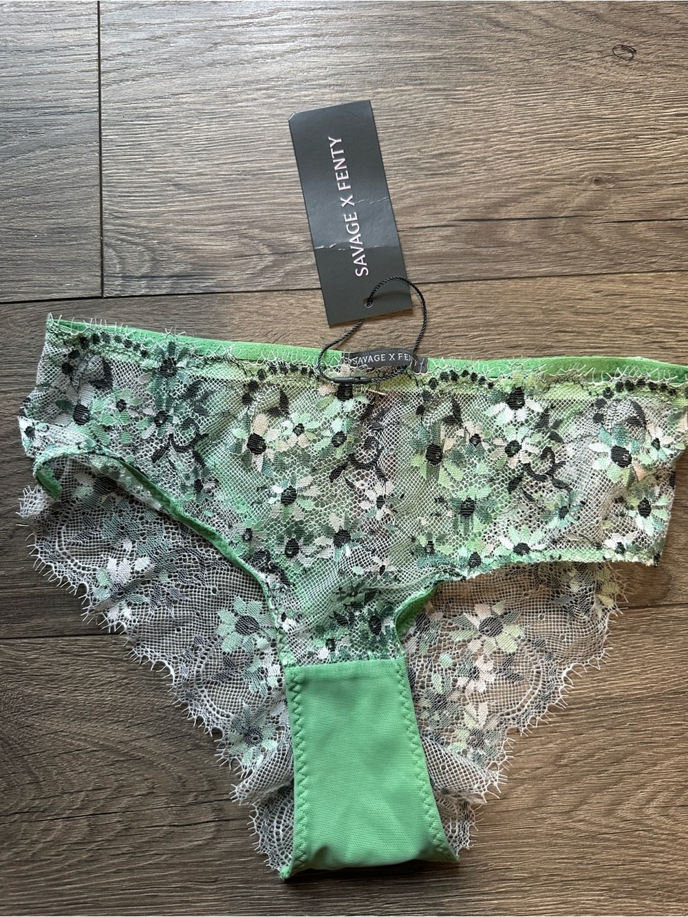 Savage X Fenty Mint Green Floral Lace Cheeky Panty